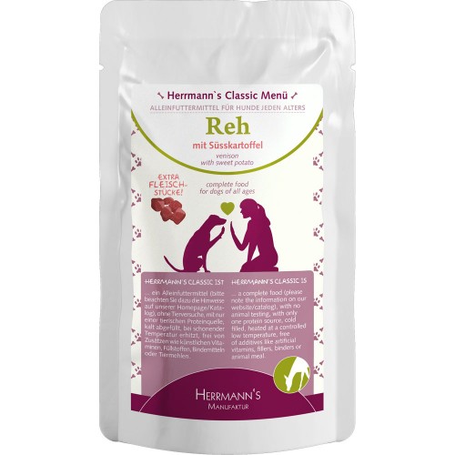 84er-SET Reh NICHT BIO mit Süßkartoffeln 130g Hund Nassfutter Herrmann