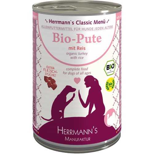 48er-SET Bio Pute mit Reis 400g Hund Nassfutter Herrmann