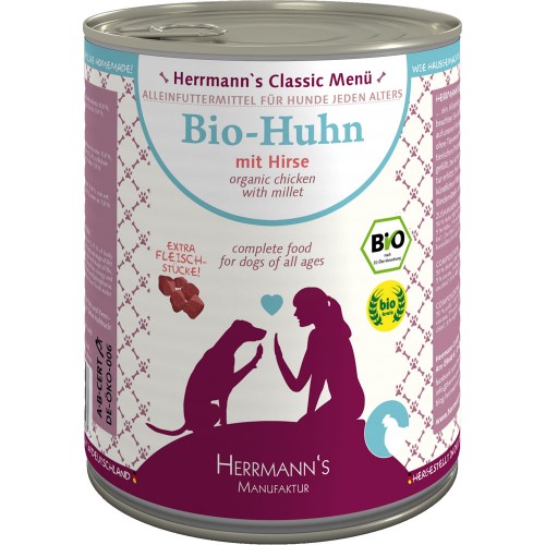 24er-SET Bio Huhn mit Hirse 800g Hund Nassfutter Herrmann