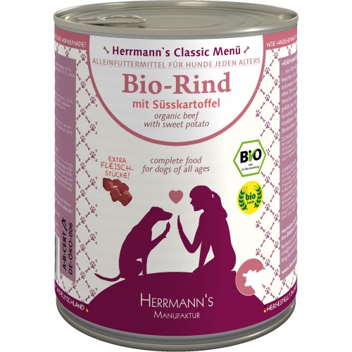 24er-SET Bio Rind mit Süßkartoffeln 800g Hund Nassfutter Herrmann