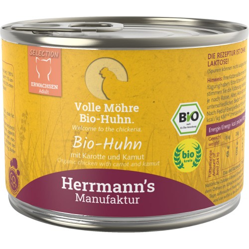 60er-SET Bio Huhn mit Karotte und Kamut 200g laktosefrei Katze Nassfutter Herrmann