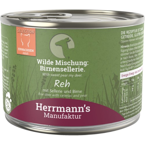 60er-SET Reh NICHT BIO mit Sellerie Birne und Nachtkerzenöl 200g Katze Nassfutter Herrmann