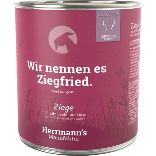 24er-SET Ziege NICHT BIO mit Rote Beete Apfel Kürbis 800g Hund Nassfutter Herrmann