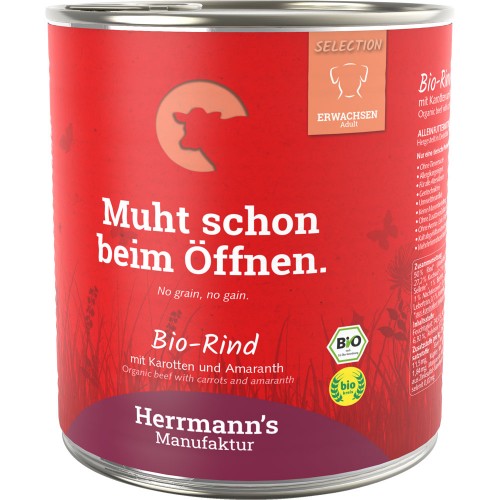 24er-SET Bio Rind mit Karotten - purinarm - 800g Hund Nassfutter Herrmann