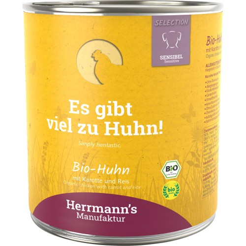 24er-SET Bio Huhn mit Karotten Reis und Fenchel  800g Hund Nassfutter Herrmann