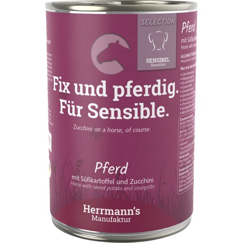 48er-SET Pferd NICHT BIO mit Süsskartoffel Zucchini und Leinöl 400g Hund Nassfutter Herrmann