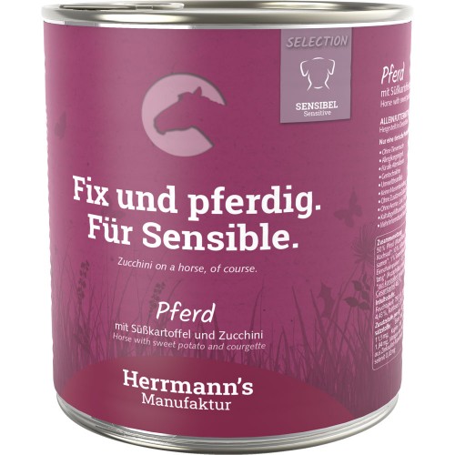 24er-SET Pferd NICHT BIO mit Süsskartoffel Zucchini und Leinöl 800g Hund Nassfutter Herrmann