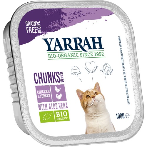 64er-SET Bio Bröckchen Huhn und Truthahn 100g Katze Nassfutter Yarrah