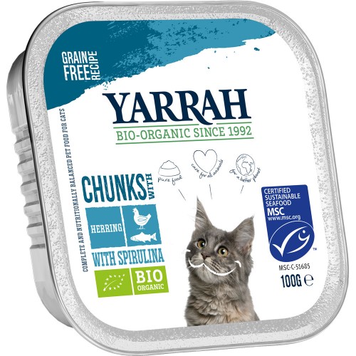 64er-SET Bio Bröckchen mit Fisch 100g Katze Nassfutter Yarrah